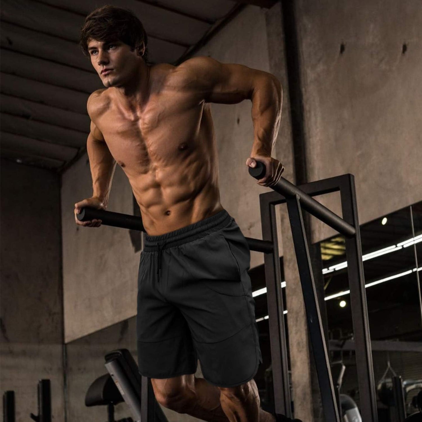 Mens 7" Gym Workout Shorts Training Bodybuilding Short Pants Zipper Pockets