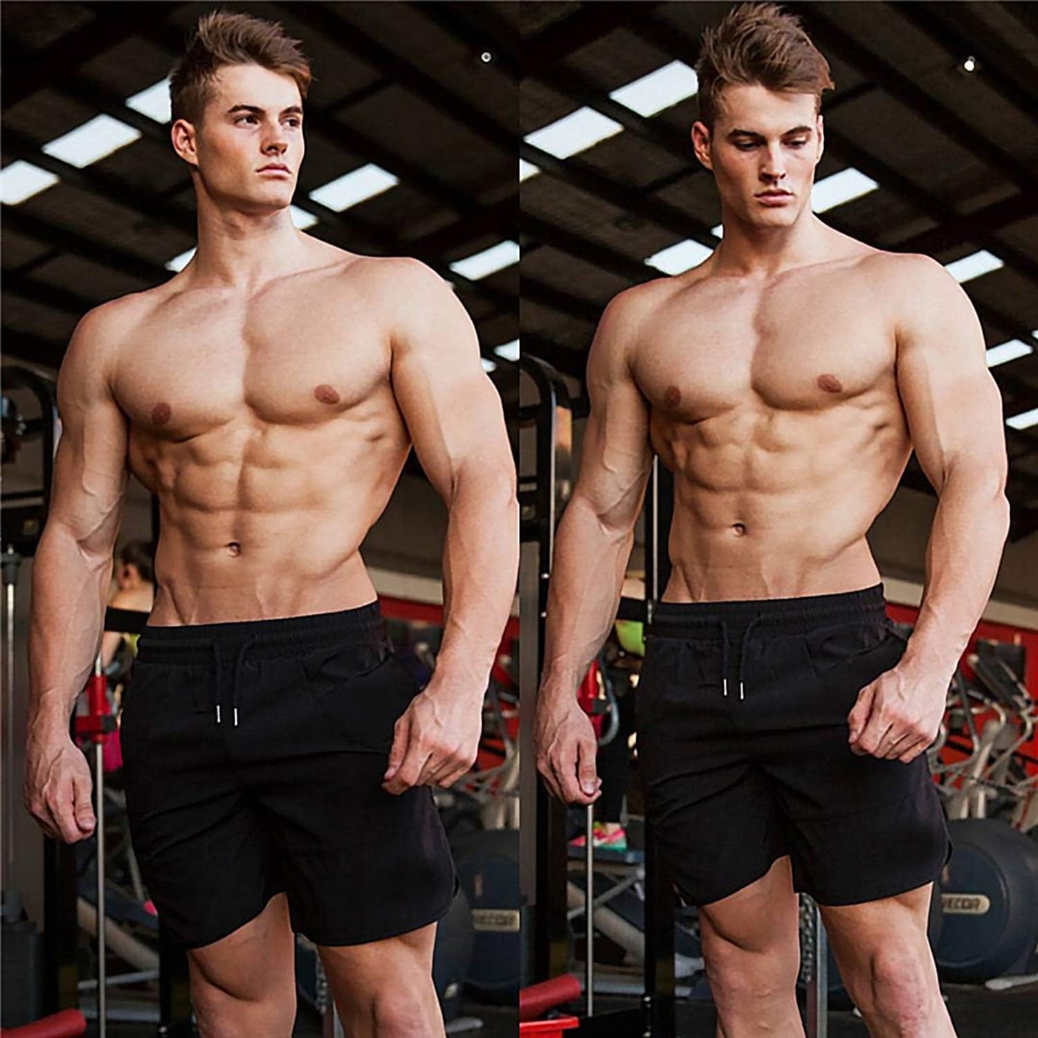 Mens 7" Gym Workout Shorts Training Bodybuilding Short Pants Zipper Pockets