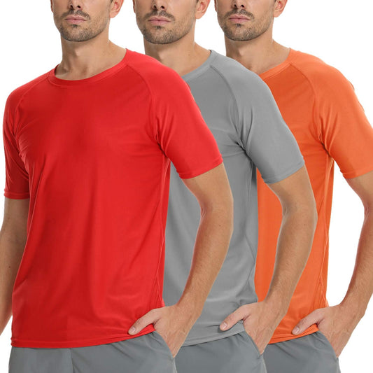 3 Pack Mens Crew Neck Short Sleeve Quick-Dry Tee Running T-Shirts Loose-Fit UPF 50+ Outdoor Athletic Cooling Workout Shirts