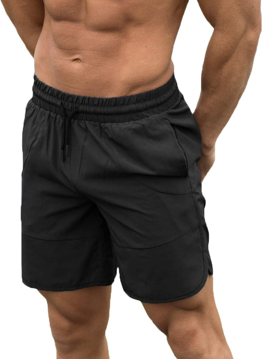 Mens 7" Gym Workout Shorts Training Bodybuilding Short Pants Zipper Pockets